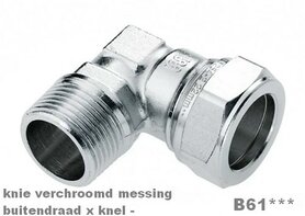 Kniekoppeling 1/2"x15mm  verchroomde uitvoering