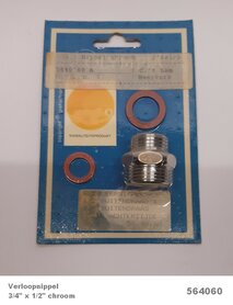 Verloopnippel 3/4" x 1/2" chroom