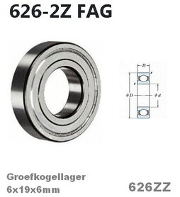 Kogellager 626-ZZ 6x19x6
