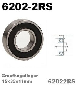 Kogellager 6202-2RS 15x35x11