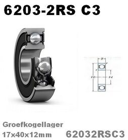 Kogellager 6203-2RS-C3 17x40x12