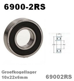 Kogellager 6900 2RS 10x22x6