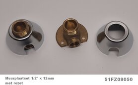 Muurplaat 1/2"Bu x 12mm met rozet